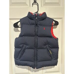 Polo Ralph Lauren Down Puffer Vest‎ Boy's Size 5 Navy Blue & Red Reversible